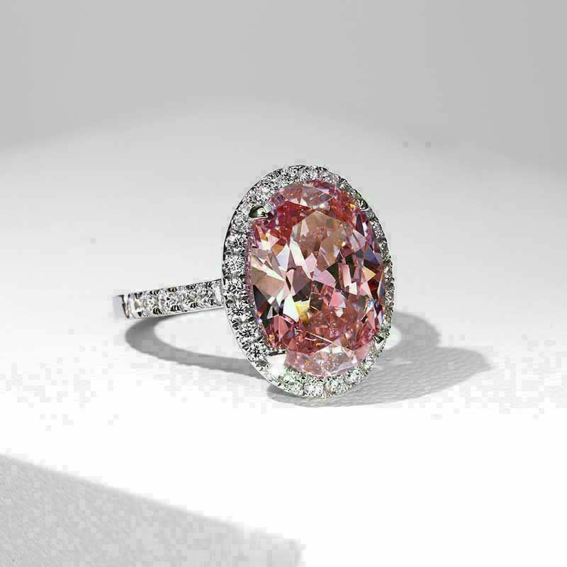 RKKOJJO 925 Sterling Silver Shiny Full Diamond Gemstone Ring 18K Pink Cubic Zirconia Promise Cocktail Rings Eternity Engagement Wedding Band Ring for Women Size 8 - Image 2