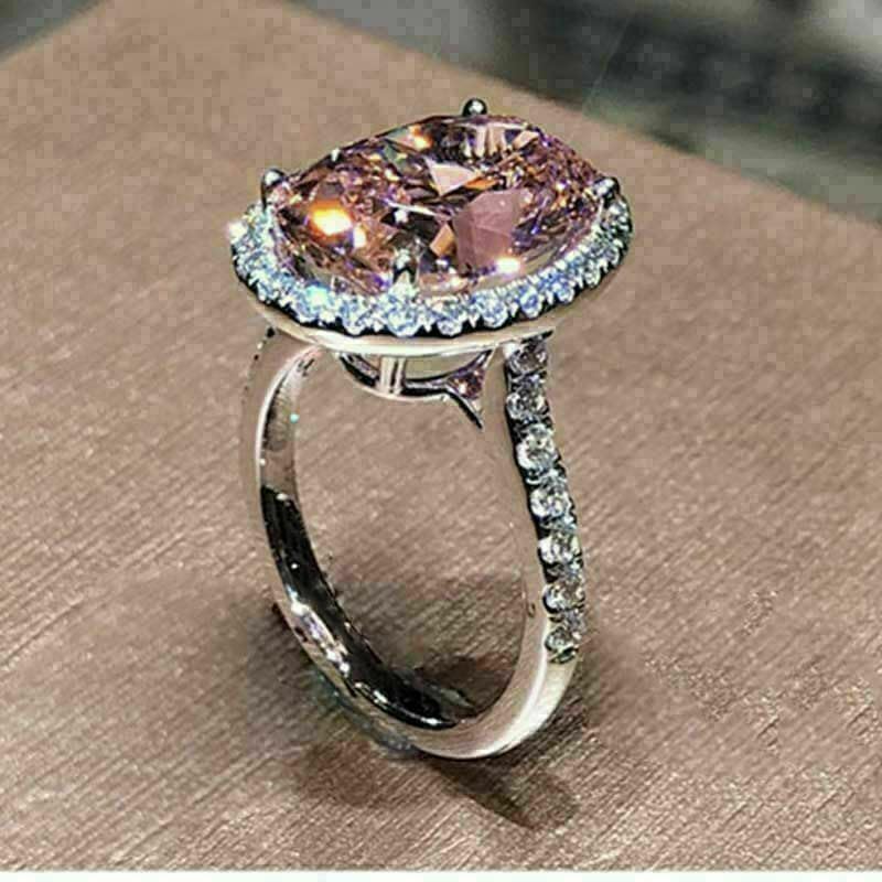 RKKOJJO 925 Sterling Silver Shiny Full Diamond Gemstone Ring 18K Pink Cubic Zirconia Promise Cocktail Rings Eternity Engagement Wedding Band Ring for Women Size 8 - Image 3