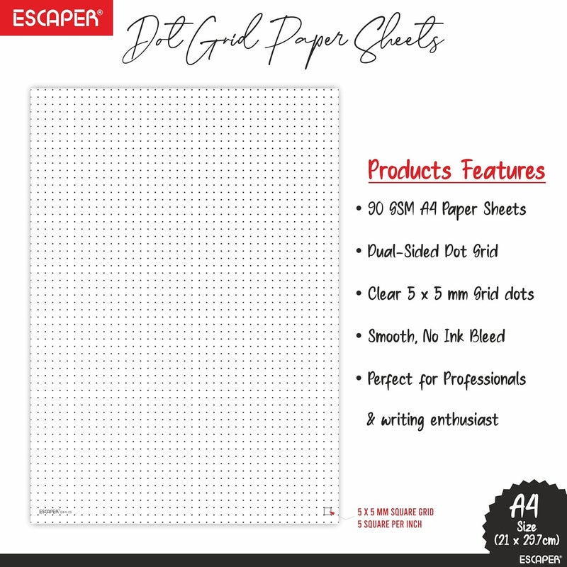 ESCAPER ورقة شبكية نقطية، حجم A4، جودة ورق 90 جرام، طباعة على الجانبين، أوراق غير مثقوبة للاستخدام في التدوين، الرسم، التصميم، الرسوم البيانية، الرسم الفني والاستخدام المكتبي - Image 2