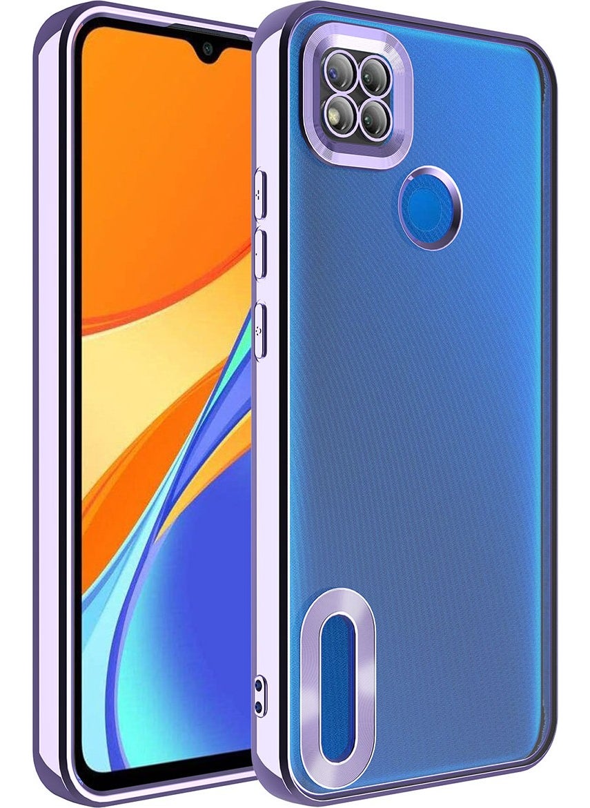 Case World Xiaomi Redmi 9c Transparent Luxury Silicone Case Showing Logo with Colored Lens Protection on the Cover Sides - Lilac  - Image 1