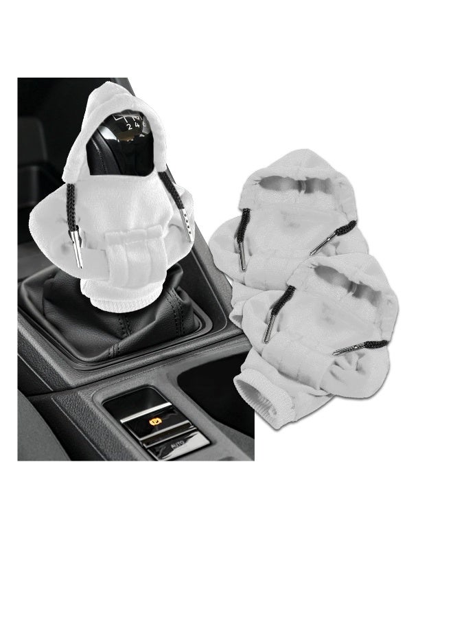 Sweatshirt Auto Gear Shift Knob Cover, Car Shifter Hoodie Gear Shift, Lever Knob Cover Car Interior Decoration for Most Vehicles (2pcs, Grey) - Image 1