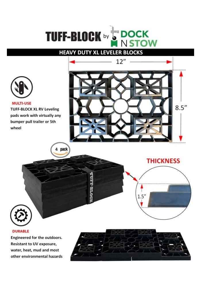 Dock N Stow TUFF Block with 4 XL Pads Combo - RV Leveling Blocks for Travel Trailers and Camper Jack Stands - Image 4