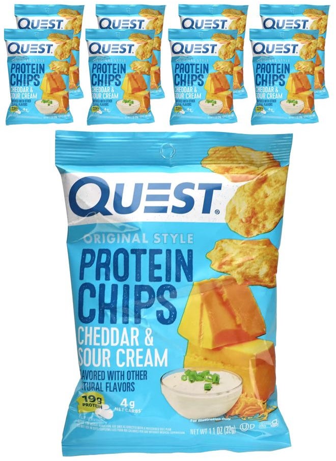 QUEST NUTRITION - Original Style Protein Chips Cheddar & Sour Cream 8 Bags 1.1 oz (32 g) Each - Image 1