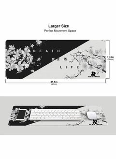 Rock Pow Gaming Mouse Pad Black and White Cherry Blossom Extended Large Mat Desk Pad Stitched Edges Mousepad Long Non-Slip Rubber Base Mice Pad(800 * 300 * 3mm)  - Image 4