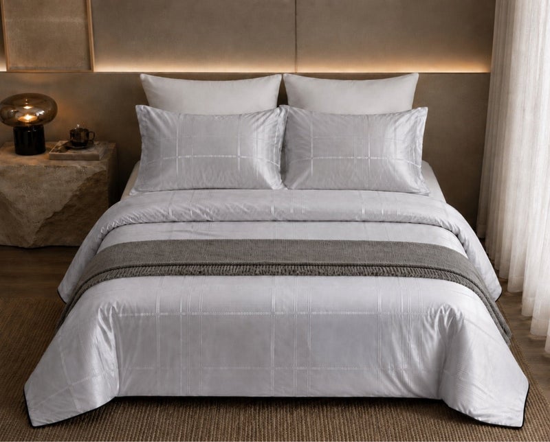 HOMETOPIA Luxury Jacquard Comforter Set 6 PCS, Silk-Like Soft Bedding, Solid Color Elegant Design, King Size 264×229 cm, All-Season Hotel Style for AC Rooms - Image 1