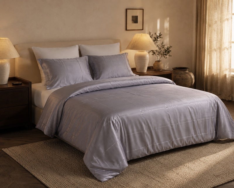 HOMETOPIA Luxury Jacquard Comforter Set 6 PCS, Silk-Like Soft Bedding, Solid Color Elegant Design, King Size 264×229 cm, All-Season Hotel Style for AC Rooms - Image 4