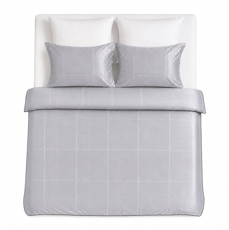 HOMETOPIA Luxury Jacquard Comforter Set 6 PCS, Silk-Like Soft Bedding, Solid Color Elegant Design, King Size 264×229 cm, All-Season Hotel Style for AC Rooms - Image 2