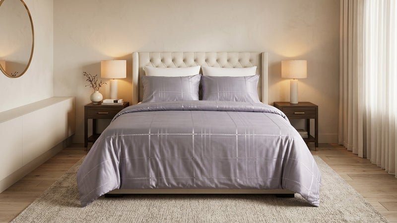 HOMETOPIA Luxury Jacquard Comforter Set 6 PCS, Silk-Like Soft Bedding, Solid Color Elegant Design, King Size 264×229 cm, All-Season Hotel Style for AC Rooms - Image 3