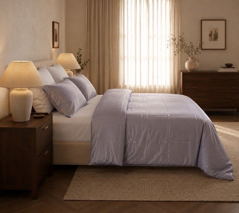 HOMETOPIA Luxury Jacquard Comforter Set 6 PCS, Silk-Like Soft Bedding, Solid Color Elegant Design, King Size 264×229 cm, All-Season Hotel Style for AC Rooms - Image 5