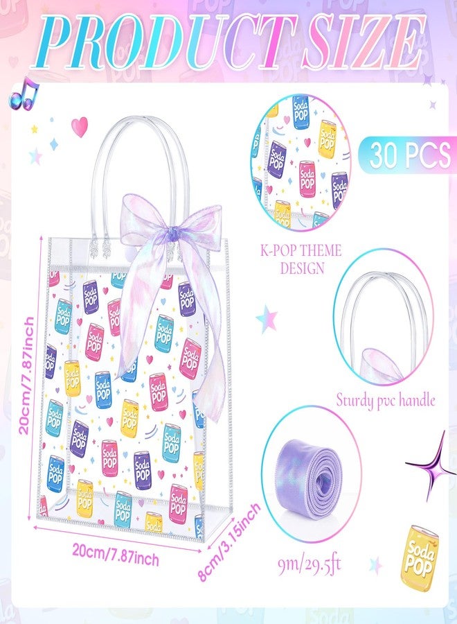 Sabary 30 Pcs Soda Pop Goodie Bags Soda-pop Theme Party PVC Gift Bags with Handles, Soda-pop Style Accessories with Purple Ribbon Bow for Summer Party Birthday Supplies (Soda Pop, 8 x 8 x 3.15 Inches - Image 2