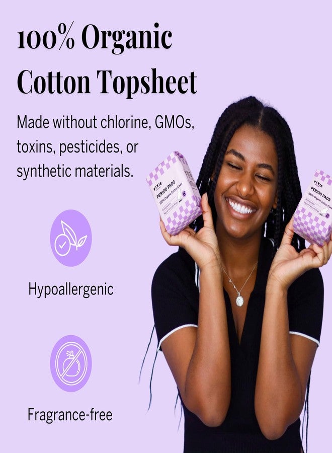 كأس بيكسي فوط بيكسي الصحية - فوط صحية للاستخدام مرة واحدة - غطاء من القطن العضوي - فوط صحية غير معطرة للنساء - قابلة للتحلل الحيوي - فوطة صحية عادية بأجنحة - 48 فوطة - Image 2