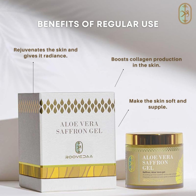 Roovedaa Aloe Vera Saffron Gel Improves Complexion Reduces Pigmentation for a Radiant Glow Soothes Balances with AntiInflammatory Properties Encourages Circulation for Healthier Skin 100g - Image 4