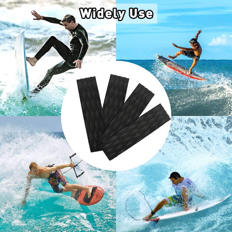 Seafard 4 Pieces Surfboard Traction Pads EVA Surfing Skimboard Deck Traction Pads Anti-Slip Front Tail Pad fit for Kiteboard Surfboards,Skimboards,Longboards,Shortboards,Kayak,Fish Board Black - Image 3