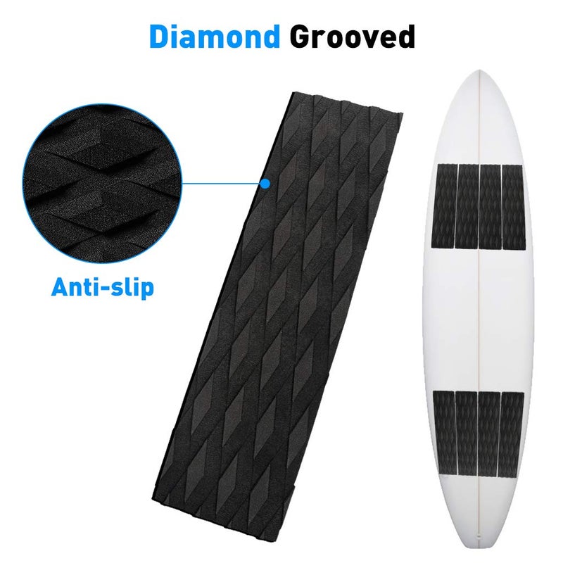 Seafard 4 Pieces Surfboard Traction Pads EVA Surfing Skimboard Deck Traction Pads Anti-Slip Front Tail Pad fit for Kiteboard Surfboards,Skimboards,Longboards,Shortboards,Kayak,Fish Board Black - Image 5