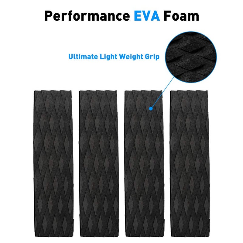 Seafard 4 Pieces Surfboard Traction Pads EVA Surfing Skimboard Deck Traction Pads Anti-Slip Front Tail Pad fit for Kiteboard Surfboards,Skimboards,Longboards,Shortboards,Kayak,Fish Board Black - Image 4