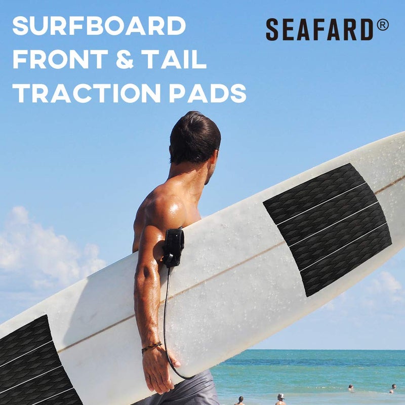 Seafard 4 Pieces Surfboard Traction Pads EVA Surfing Skimboard Deck Traction Pads Anti-Slip Front Tail Pad fit for Kiteboard Surfboards,Skimboards,Longboards,Shortboards,Kayak,Fish Board Black - Image 2