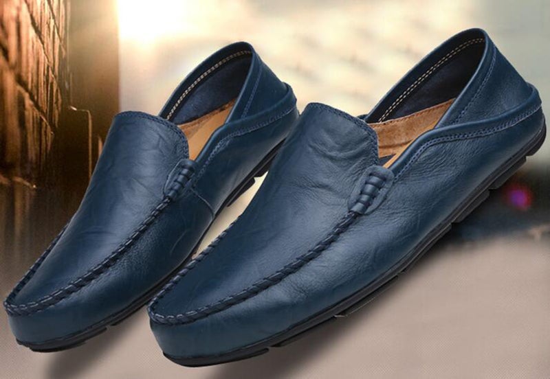 Go Tour Men's Premium Genuine Leather Casual Slip On Loafers Breathable Driving Shoes Fashion Slipper Blue 10.5/46 - Image 4
