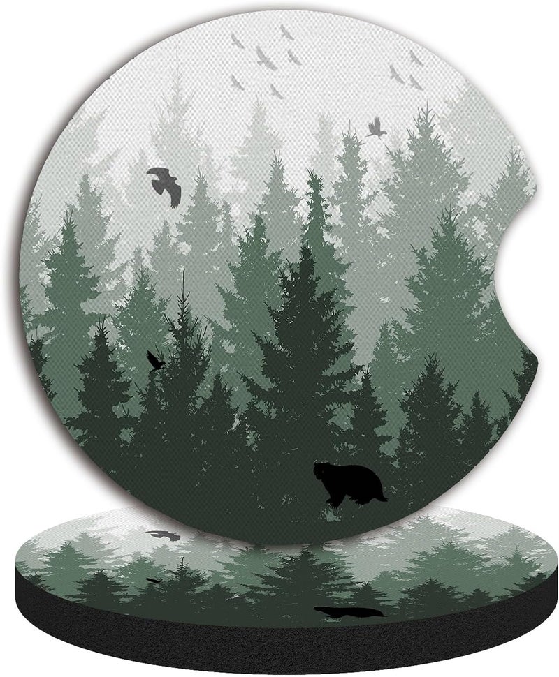 Adastrah Car Coasters for Cup Holders,Cute Car Interior Accessories for Women Men,2.75" 2pcs Cup Holder Coasters for Car,Anti Slip Rubber Car Cup Mat with A Finger Notch(Forest) - Image 5