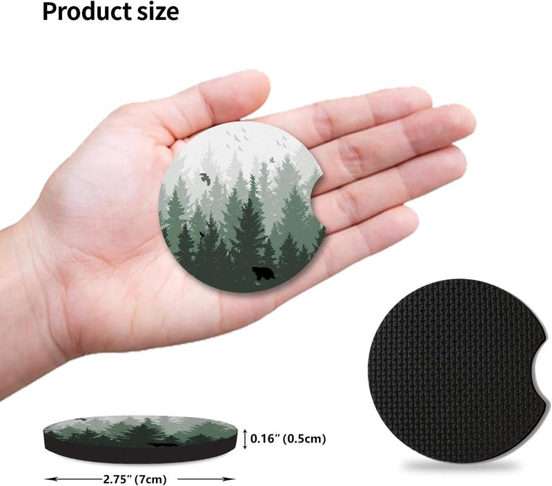 Adastrah Car Coasters for Cup Holders,Cute Car Interior Accessories for Women Men,2.75" 2pcs Cup Holder Coasters for Car,Anti Slip Rubber Car Cup Mat with A Finger Notch(Forest) - Image 4