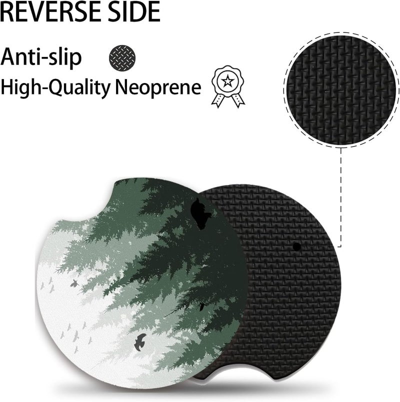 Adastrah Car Coasters for Cup Holders,Cute Car Interior Accessories for Women Men,2.75" 2pcs Cup Holder Coasters for Car,Anti Slip Rubber Car Cup Mat with A Finger Notch(Forest) - Image 3