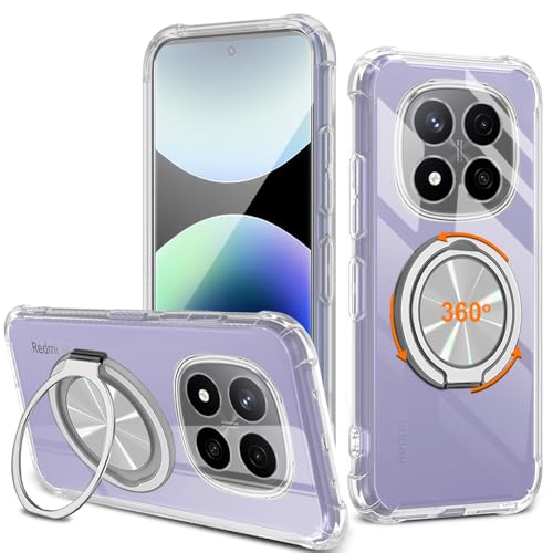 Nijiadi for XiaoMi RedMi Note 14 Pro Plus 5G Phone Case 360 Rotatable Ring Holder KickstandStand Non Yellowing Transparent 4 Corners Shockproof MilitaryGrade Protective Cover Case Crystal Clear - Image 1