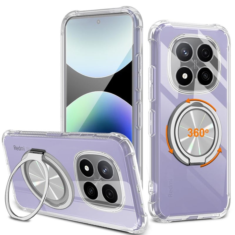 Nijiadi for XiaoMi RedMi Note 14 Pro Plus 5G Phone Case 360 Rotatable Ring Holder KickstandStand Non Yellowing Transparent 4 Corners Shockproof MilitaryGrade Protective Cover Case Crystal Clear - Image 3