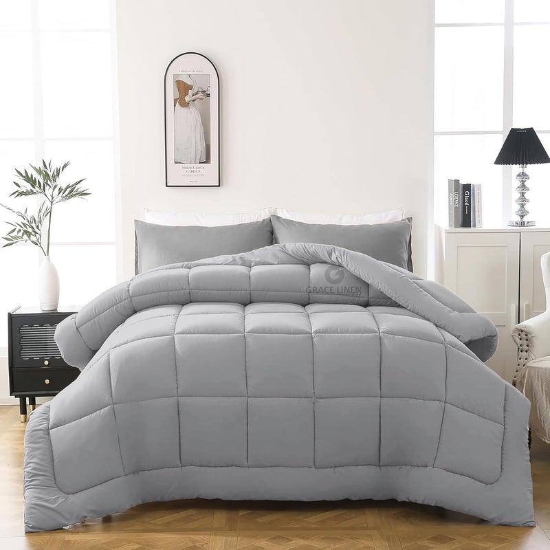 Grace Linen Heavy Winter Comforter King Size 92X106 600 GSM Microfiber Super Soft Fluffy for Winter Blanket ComforterRajaiDuvet King Size Silver Grey Color