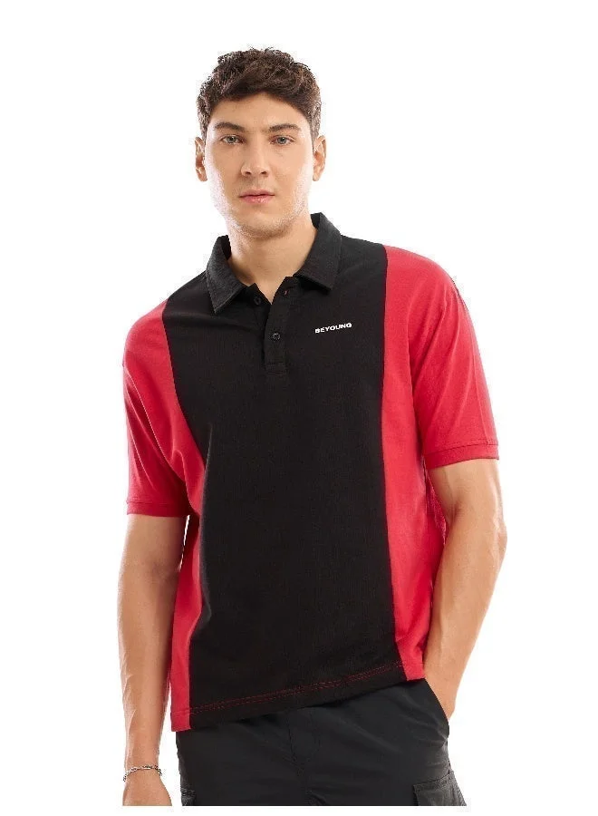 Beyoung Red Cut And Sew Polo T-shirt For Men
