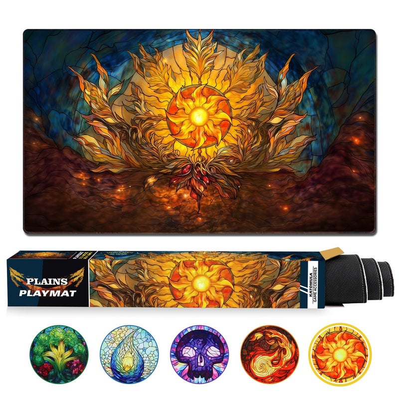Katomula MTG Playmat TCG Card Game Playmat Stitched Edge NonSlip Rubber Bottom 24 x 14 inch Plains - Image 3