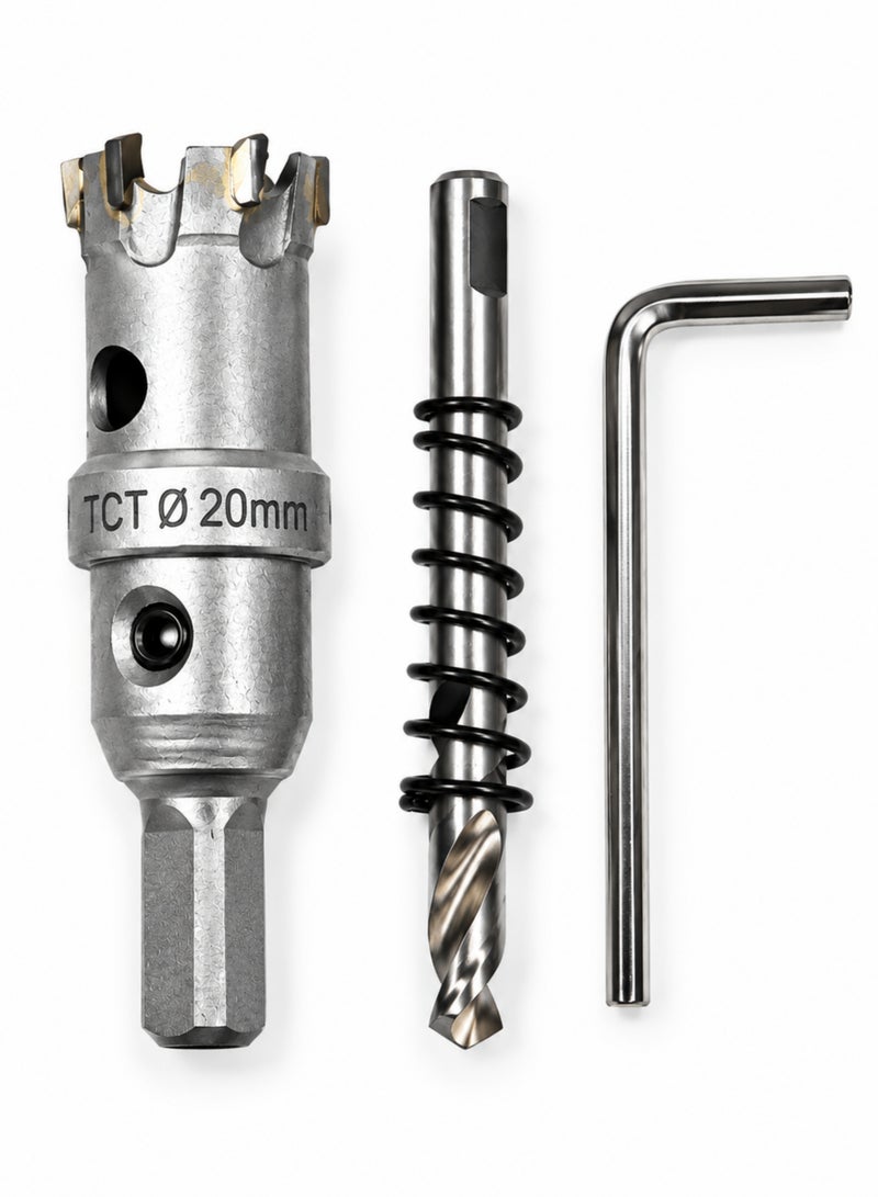 OSCO-TOOLS TCT Hole Saw 20mm, Tungsten Carbide Tipped Hole Cutter with Pilot Drill & Allen Key, Heavy Duty Hole Saw for Stainless Steel, Mild Steel, Cast Iron, Aluminum, Brass, Copper, PVC & FRP - Image 2