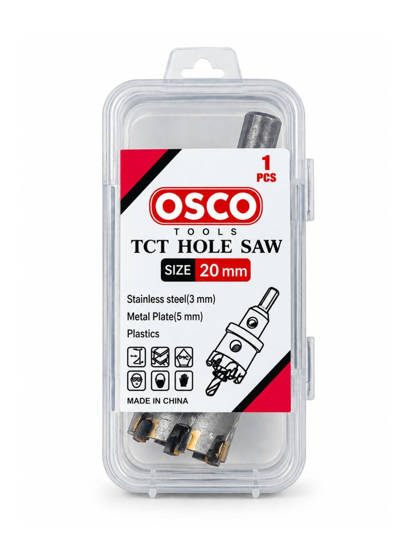 OSCO-TOOLS TCT Hole Saw 20mm, Tungsten Carbide Tipped Hole Cutter with Pilot Drill & Allen Key, Heavy Duty Hole Saw for Stainless Steel, Mild Steel, Cast Iron, Aluminum, Brass, Copper, PVC & FRP - Image 3