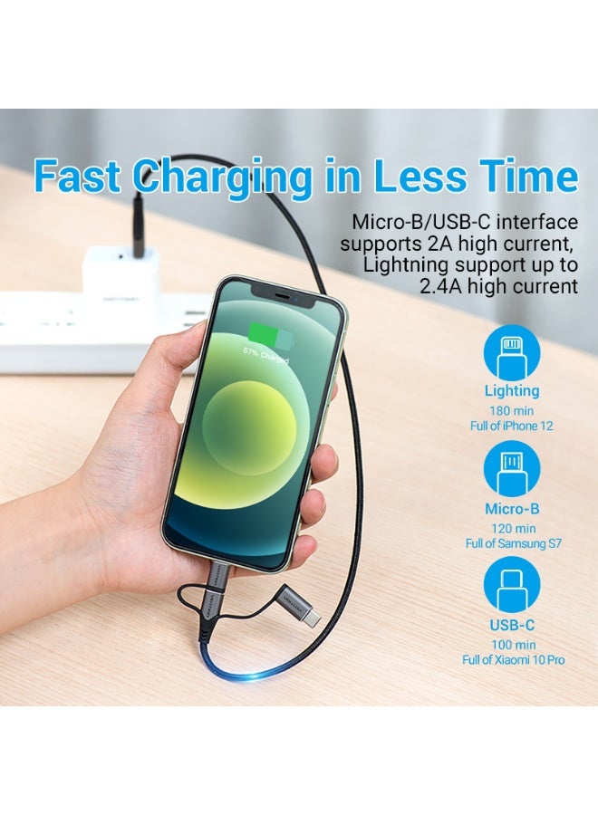 VENTION USB 2.0 A Male to 3-in-1 Micro-B&USB-C&Lightning Male Cable 0.5M Gray Aluminum Alloy Type Model # CQJHD - Image 5