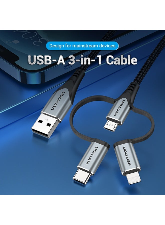 VENTION USB 2.0 A Male to 3-in-1 Micro-B&USB-C&Lightning Male Cable 0.5M Gray Aluminum Alloy Type Model # CQJHD - Image 2