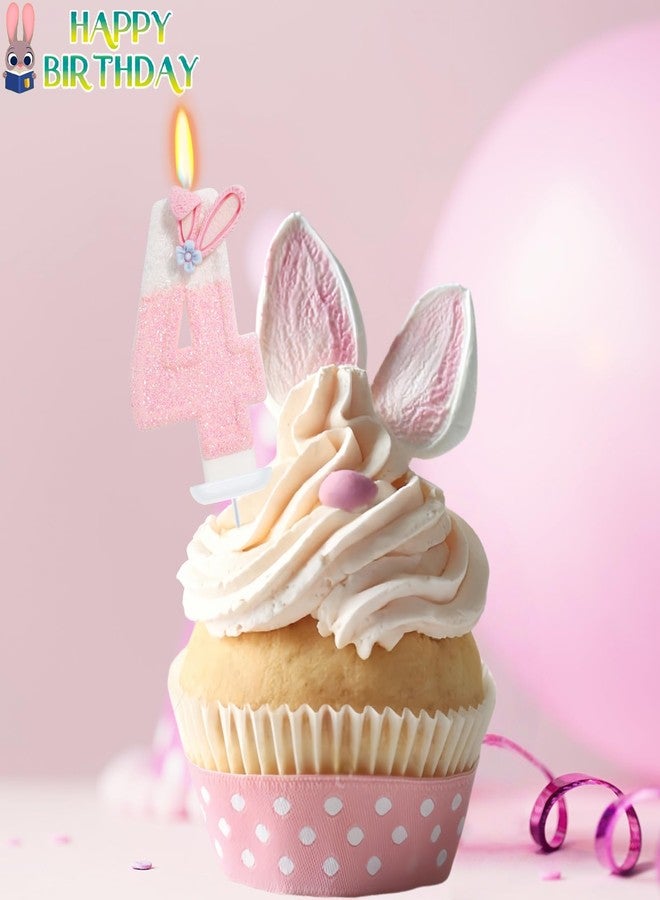 ElekFX Cute Bunny Number 4 Candle, Glitter Pink White Rabbit Cake Topper for Kids, Bunny Birthday Decorations for 4th Birthday Zoo Animal Party Supplies - Image 3