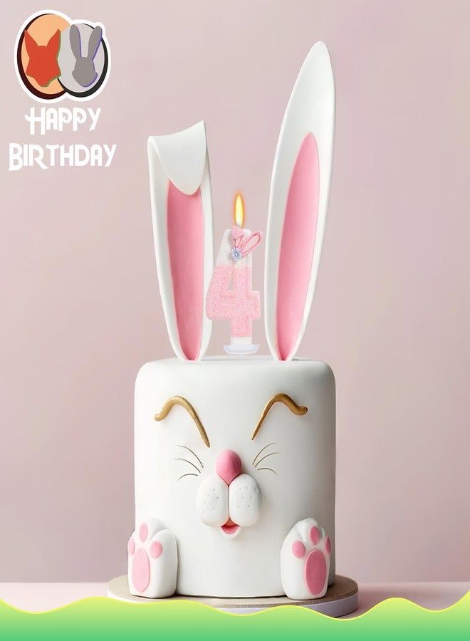 ElekFX Cute Bunny Number 4 Candle, Glitter Pink White Rabbit Cake Topper for Kids, Bunny Birthday Decorations for 4th Birthday Zoo Animal Party Supplies - Image 4