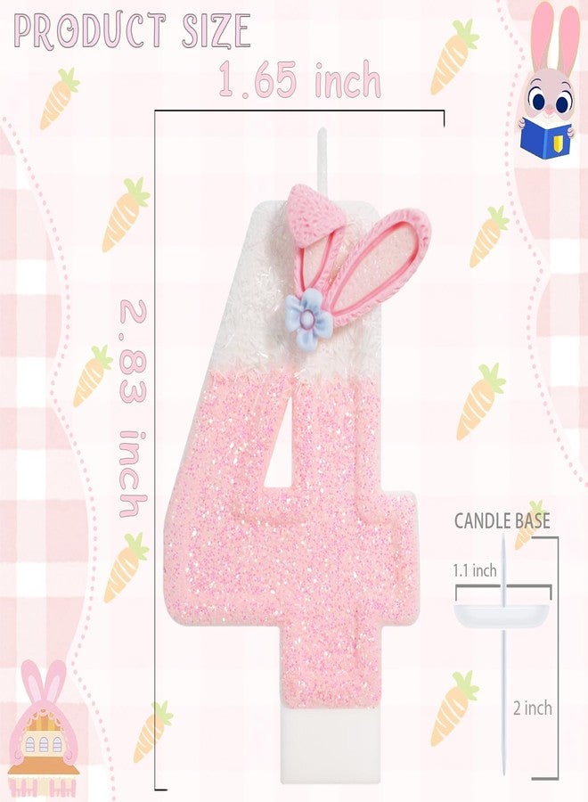 ElekFX Cute Bunny Number 4 Candle, Glitter Pink White Rabbit Cake Topper for Kids, Bunny Birthday Decorations for 4th Birthday Zoo Animal Party Supplies - Image 2
