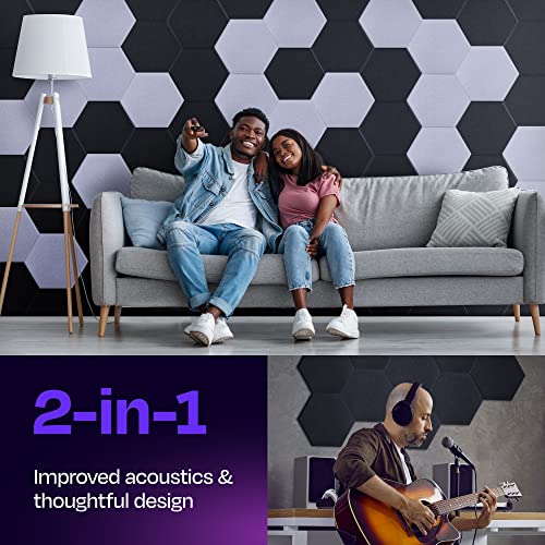Ekkogo Acoustic Panels 12-Pack Soundproof Wall Panels 12"X10.4"X0.4" Sound Panels High Density Sound Dampening Panels - [Dark Gray Hexagon] - Image 2