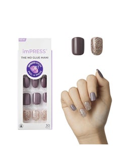 Impress KISS imPRESS Press-On Manicure, Nail Kit, PureFit Technology, Short Press-On Nails, Square, 'Flawless', Includes Prep Pad, Mini Nail File, Cuticle Stick, and 30 Fake Nails Purple and Silver  - Image 1