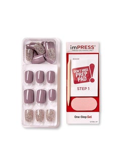 Impress KISS imPRESS Press-On Manicure, Nail Kit, PureFit Technology, Short Press-On Nails, Square, 'Flawless', Includes Prep Pad, Mini Nail File, Cuticle Stick, and 30 Fake Nails Purple and Silver  - Image 5