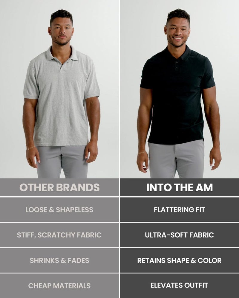 INTO THE AM Essential Polo Shirts for Men - Modern Fit Collared Shirt Men Fitted Short Sleeve Classic Golf Collar Shirts (Black, Large) - Image 4