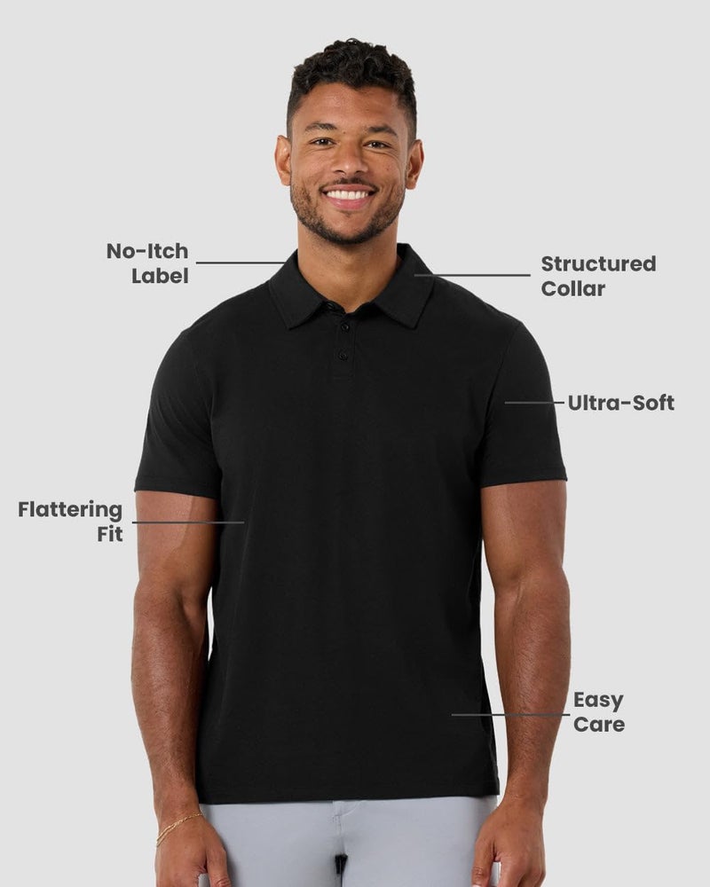 INTO THE AM Essential Polo Shirts for Men - Modern Fit Collared Shirt Men Fitted Short Sleeve Classic Golf Collar Shirts (Black, Large) - Image 2