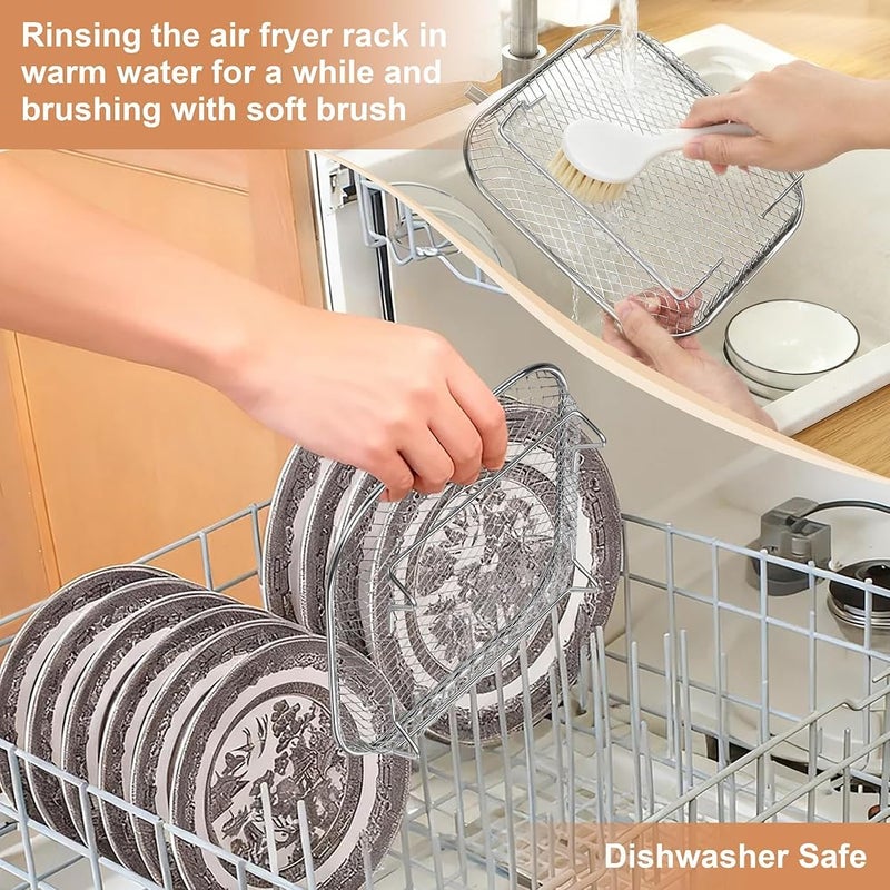BIGTHREE 3-Pack Stainless Steel Air Fryer Basket, Stackable Dehydration Rack, Square Air Fryer Racks, Stackable Multi-functional Filter Rack, for Baking, Roasting, Oven & Dishwasher Safe, 8.22 Inch - Image 5