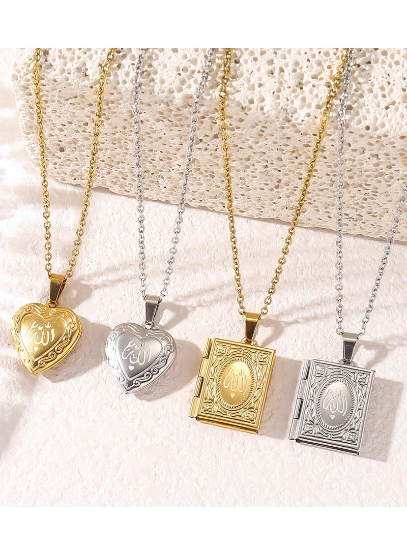Mark Fairwhale Square Heart-Shaped Flip Frame Titanium Steel Necklace Jewelry - Image 2