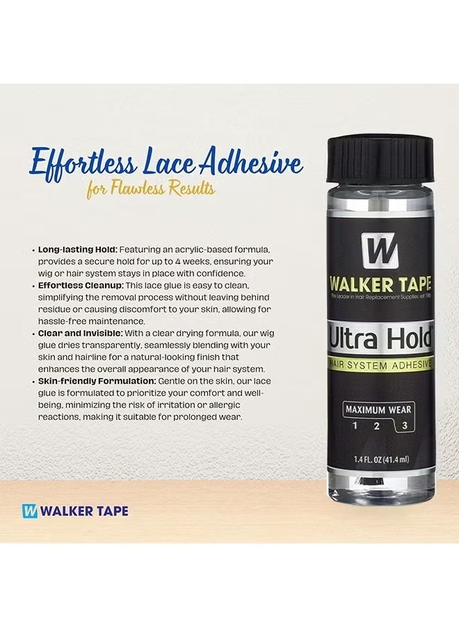 Walker Tape Ultra Hold Hair System Adhesive 1.4oz With Brush Applicator, Waterproof Hair Glue For Wigs, Lace Glue Hair Bonding Glue For Hair Extensions, Long Lasting Hold Up Adhesive Wig Essentials - Image 2