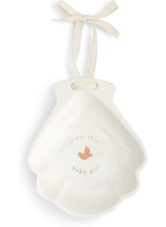 DEMDACO Bless This Baby Girl Glossy White 5 x 4 Ceramic Stoneware Baptism Bowl - Image 1