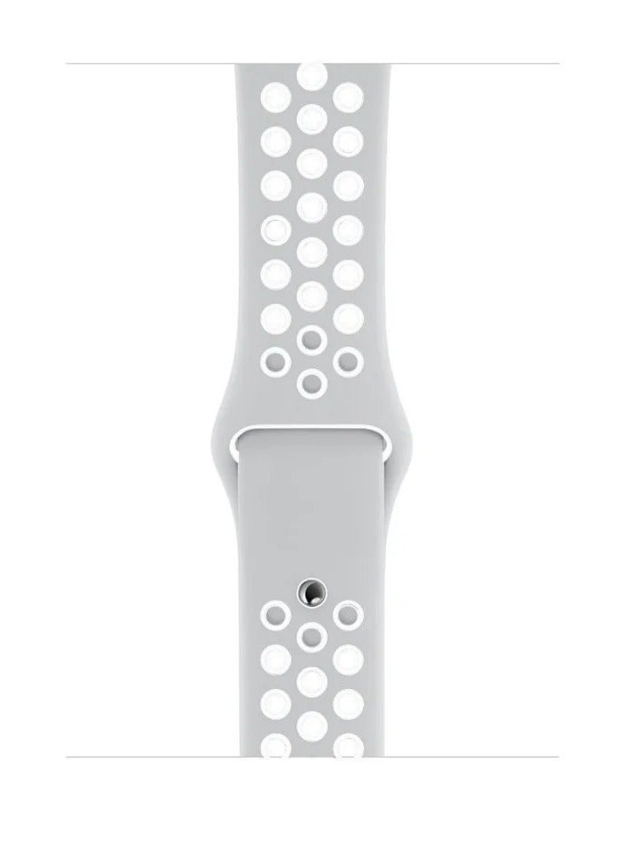 Watch Silicone Sport Watch Band Compatible with Apple Watch 38mm 40mm 41mm, (42mm Series 10 and 11) Series 9 / 8 / 7 / 6 / 5 / 4 / 3 / 2 / 1 & SE | Breathable Ventilated Replacement Strap |  Grey and White - Image 2