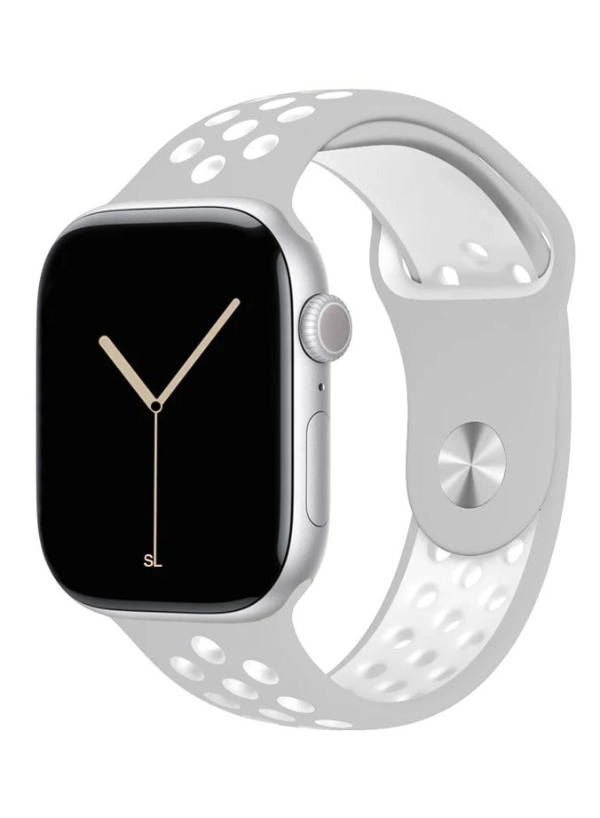 Watch Silicone Sport Watch Band Compatible with Apple Watch 38mm 40mm 41mm, (42mm Series 10 and 11) Series 9 / 8 / 7 / 6 / 5 / 4 / 3 / 2 / 1 & SE | Breathable Ventilated Replacement Strap |  Grey and White - Image 1