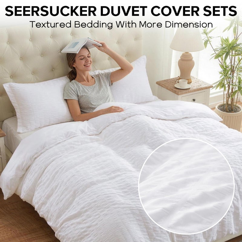 Cozyide White Duvet Cover Queen Size, Soft 3-Piece Seersucker Queen Duvet Cover Set, All Seasons Bedding Set with Zipper Closure and Corner Ties(90"x90", 2 Pillow Cases 20"x26") - Image 2