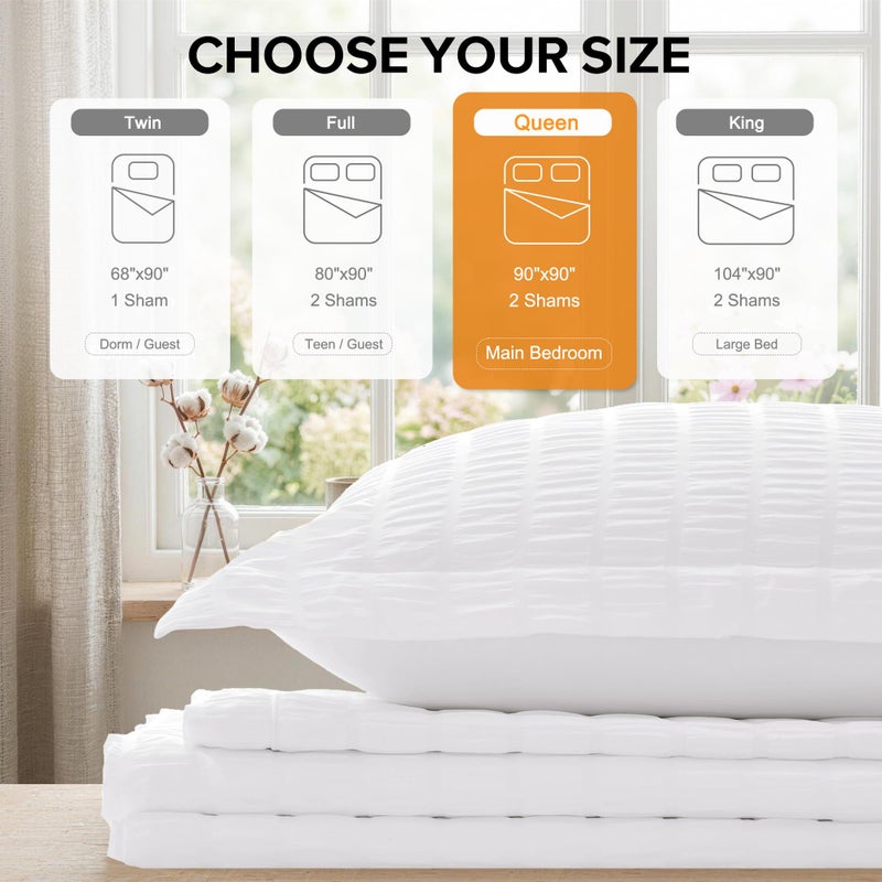 Cozyide White Duvet Cover Queen Size, Soft 3-Piece Seersucker Queen Duvet Cover Set, All Seasons Bedding Set with Zipper Closure and Corner Ties(90"x90", 2 Pillow Cases 20"x26") - Image 3