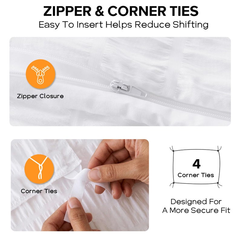 Cozyide White Duvet Cover Queen Size, Soft 3-Piece Seersucker Queen Duvet Cover Set, All Seasons Bedding Set with Zipper Closure and Corner Ties(90"x90", 2 Pillow Cases 20"x26") - Image 5